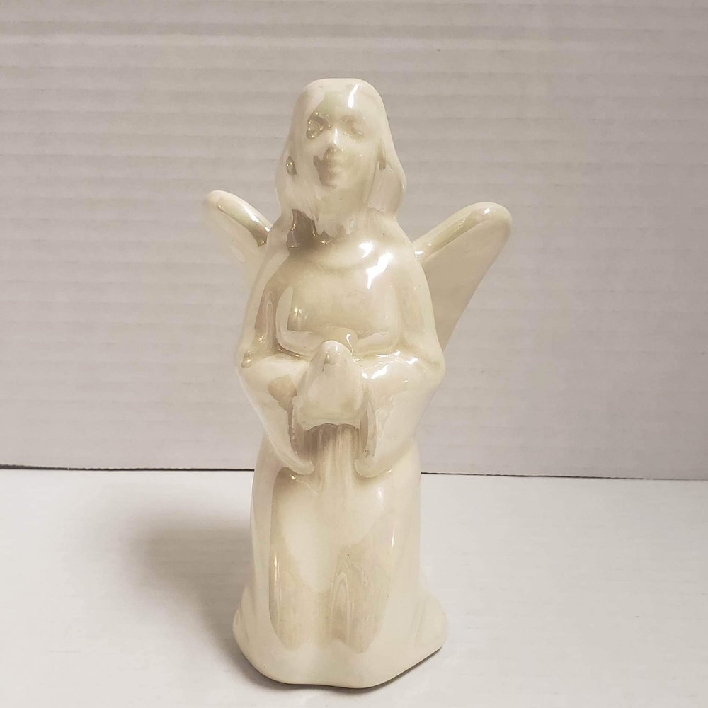 Ceramic Iridescent Praying on knees Angel Figurine